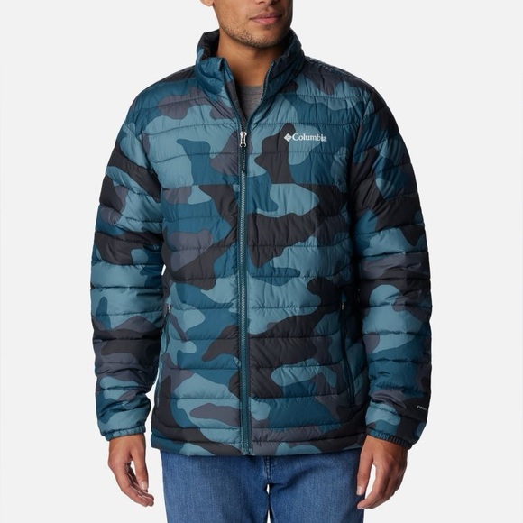 NEW. Columbia Jacket Mens Large Blue Camo Powder Lite Hooded Insulated Omni Heat - Picture 1 of 16
